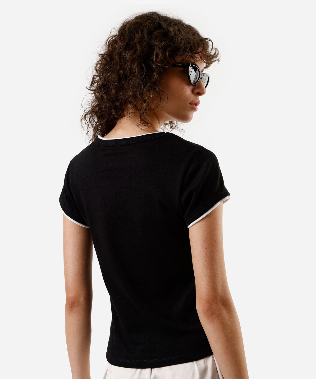 blusa feminina com algodão bicolor preta