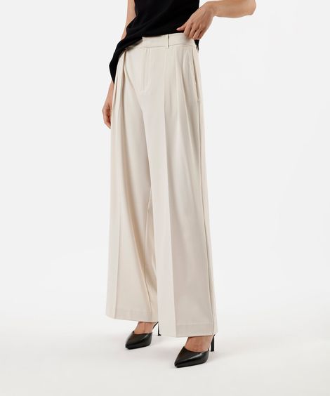 calça de alfaiataria feminina com pregas bege