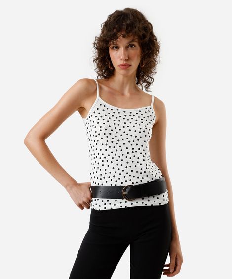 regata básica alça fina feminina de algodão poá  off white