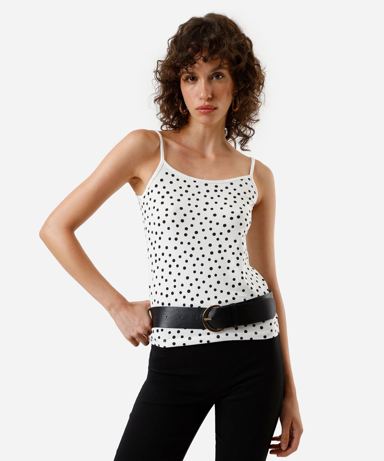 regata básica alça fina feminina de algodão poá  off white