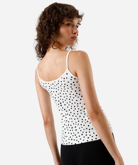 regata básica alça fina feminina de algodão poá  off white