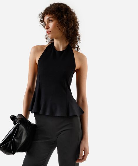 blusa peplum feminina de viscose frente única preta