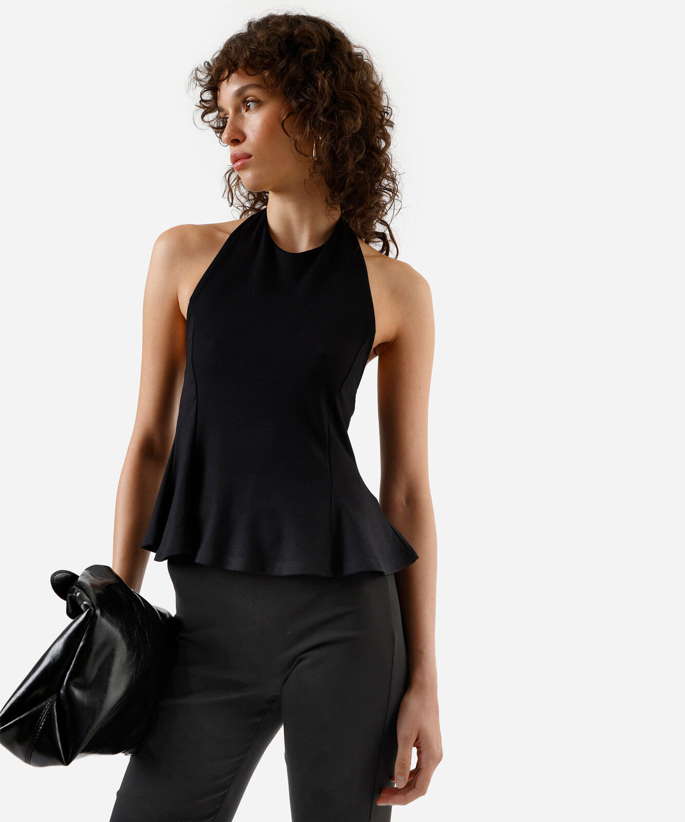 blusa peplum feminina de viscose frente única preta