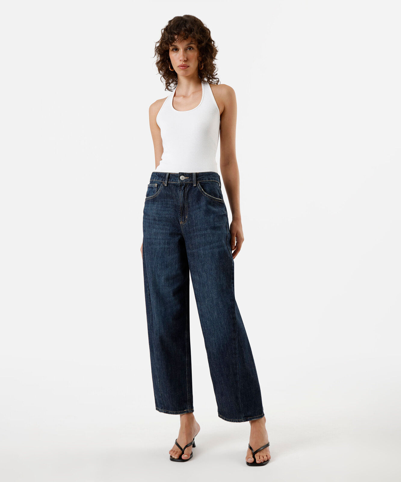 calça baggy feminina jeans cintura média azul