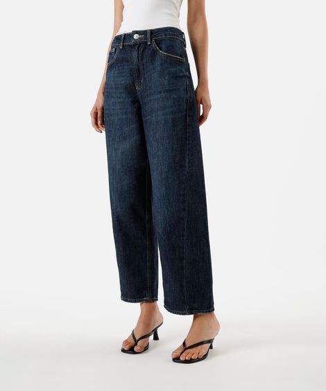 calça baggy feminina jeans cintura média azul