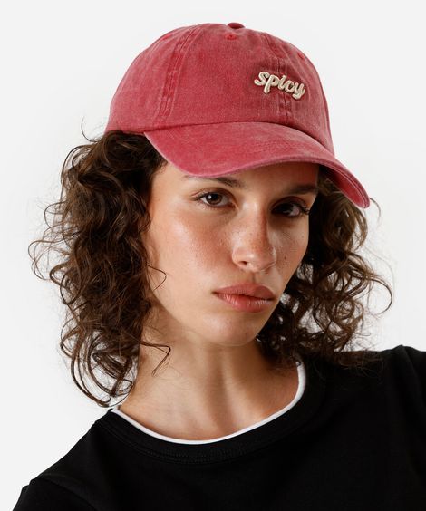 boné aba curva de sarja bordado vermelho