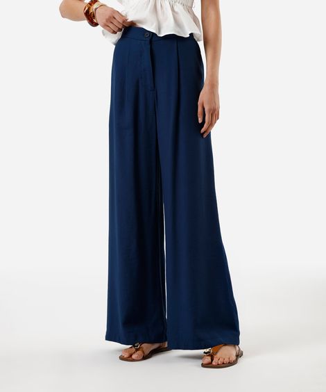 calça wide leg feminina de viscose texturizada azul