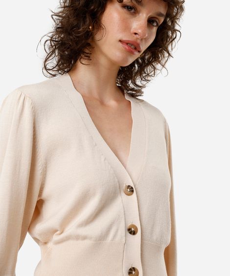 cardigan cropped feminino de tricot bege