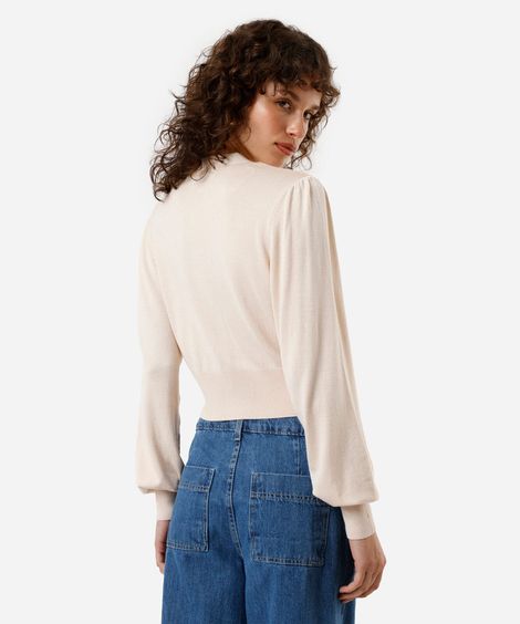 cardigan cropped feminino de tricot bege