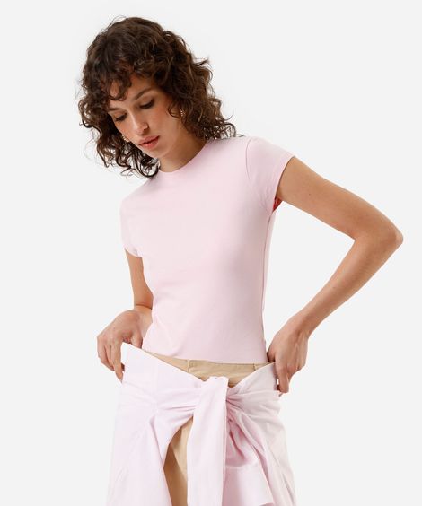 blusa básica feminina de algodão rosa