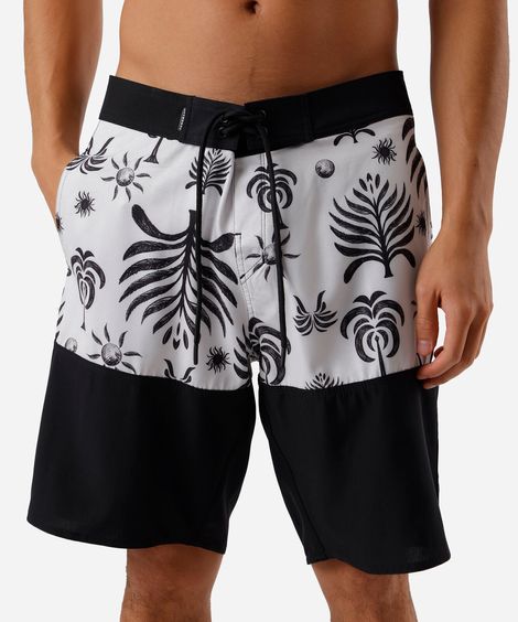 short boardshort masculino com recorte folhagens colorido