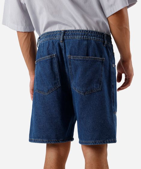 bermuda reta masculina jeans cós elástico azul