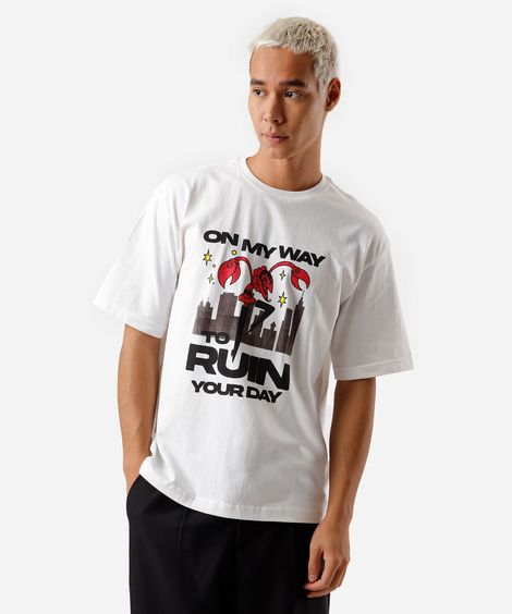 camiseta masculina de algodão ele as meninas superpoderosas off white