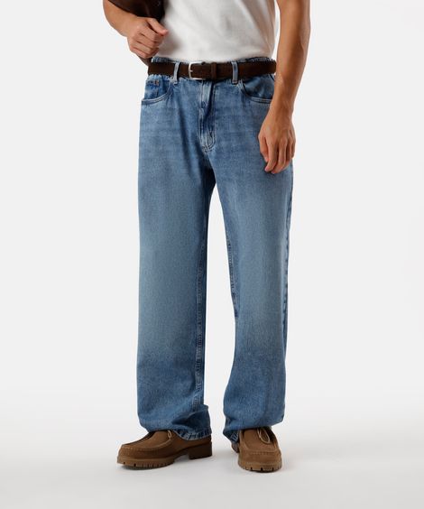 calça wide leg masculina jeans cós elástico azul