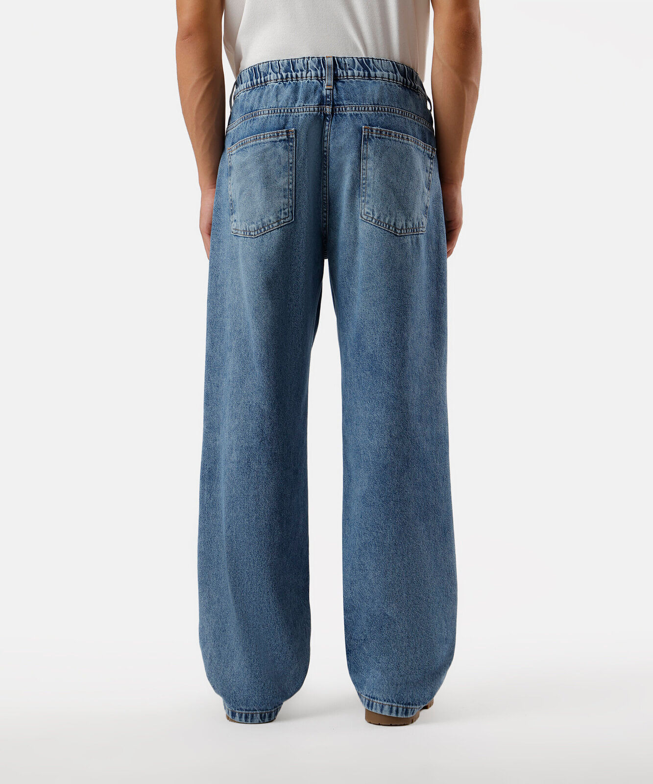 calça wide leg masculina jeans cós elástico azul