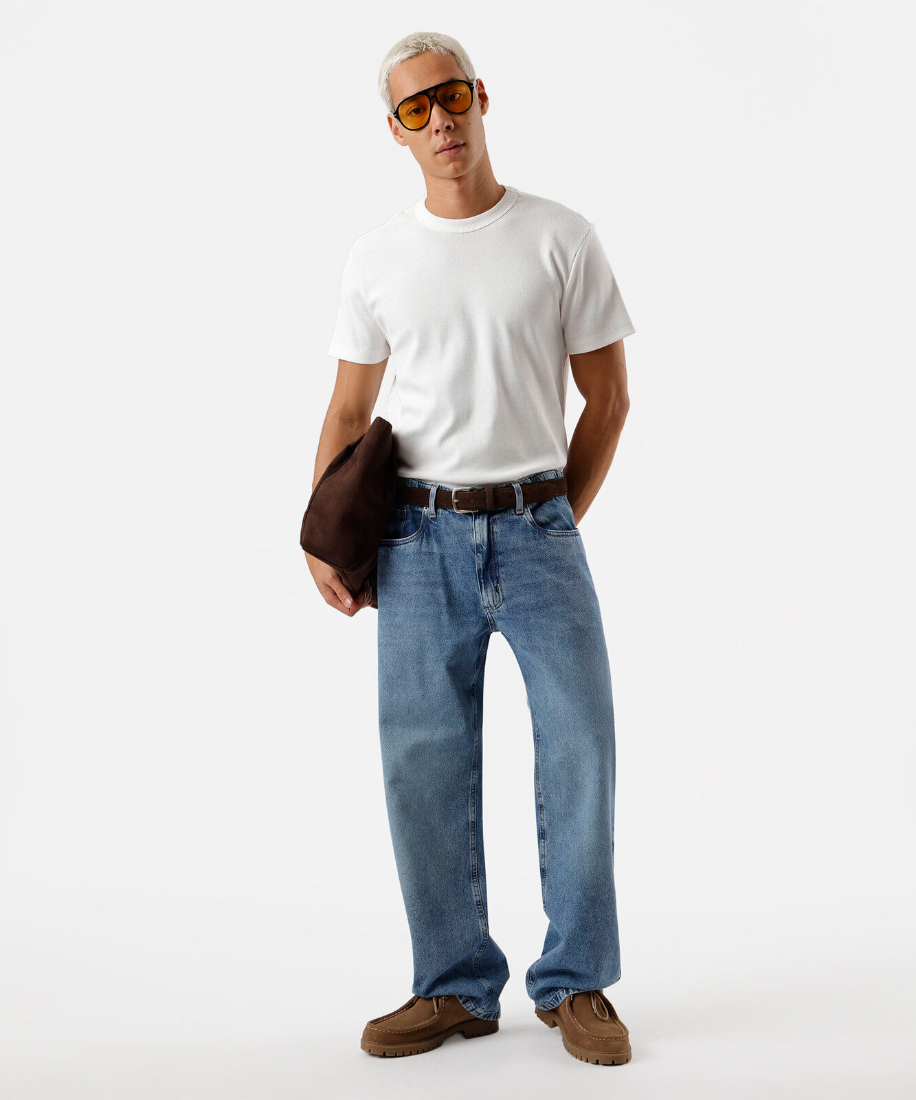 calça wide leg masculina jeans cós elástico azul