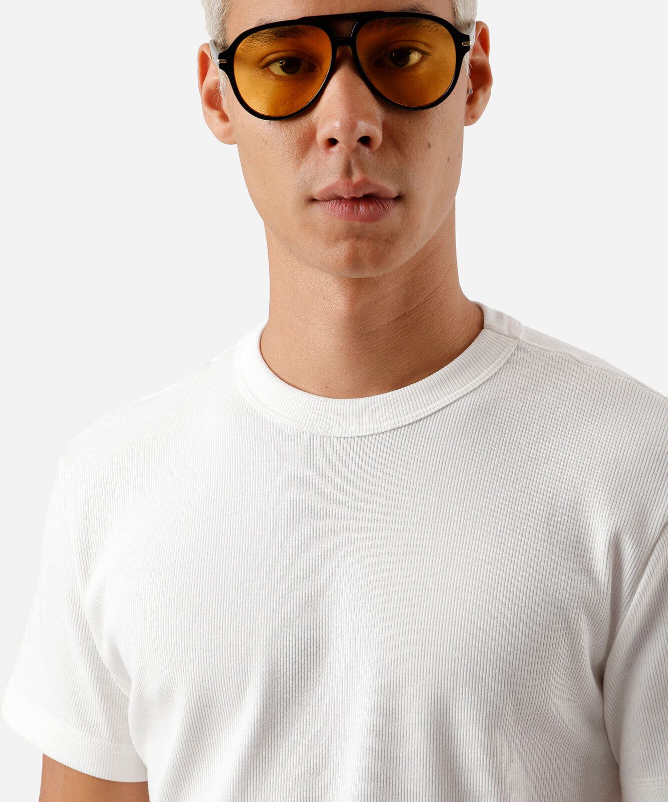 camiseta slim fit masculina com algodão canelada off white
