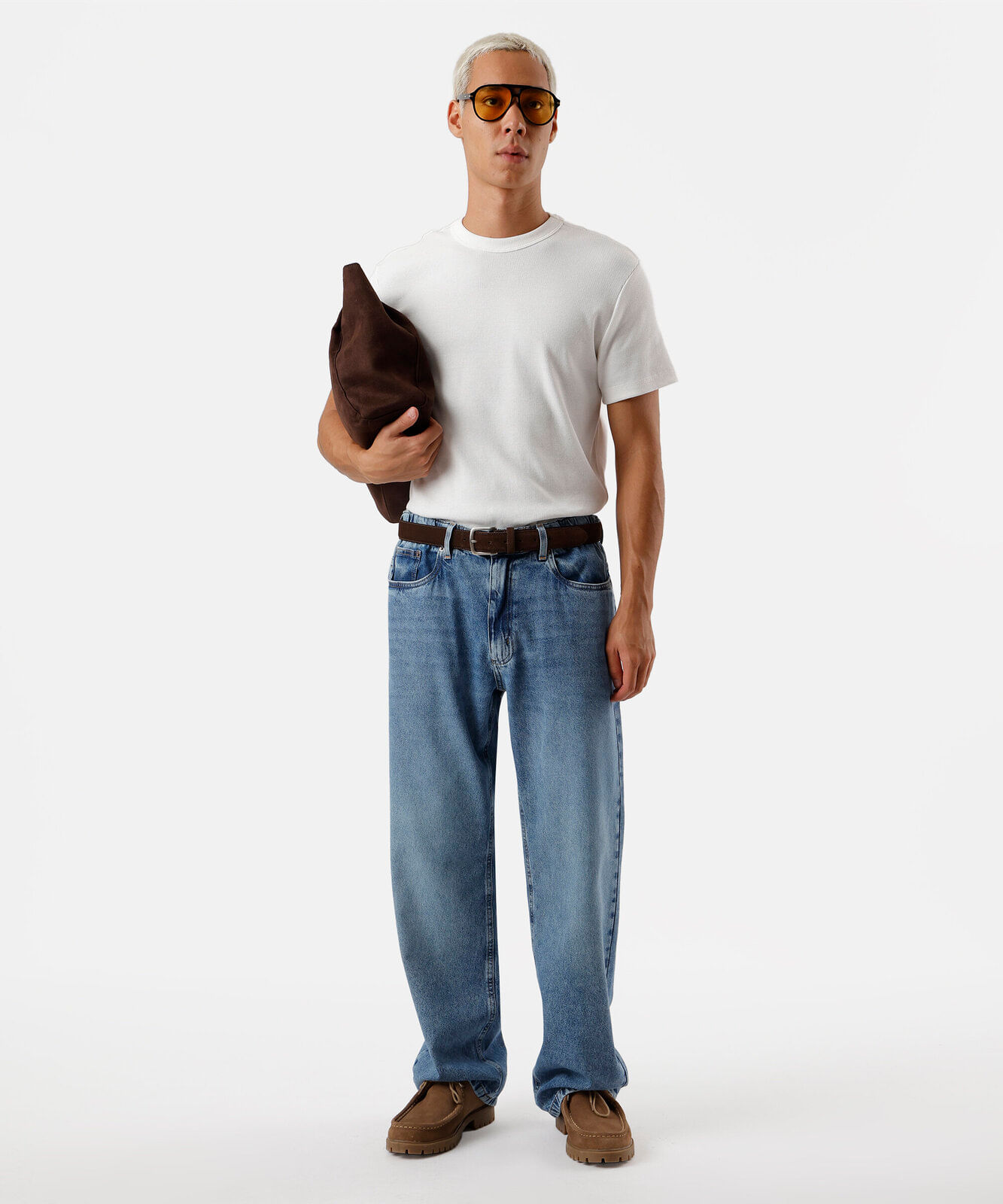 camiseta slim fit masculina com algodão canelada off white