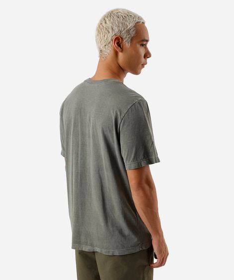 camiseta masculina de algodão estampada estonada verde