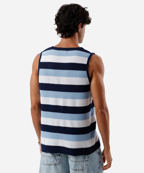 regata masculina de tricot listrada azul