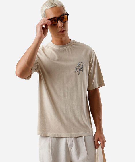 camiseta relaxed masculina de algodão estampada bege