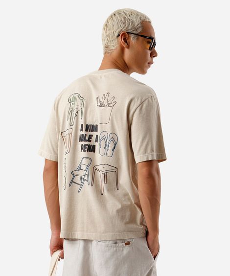 camiseta relaxed masculina de algodão estampada bege