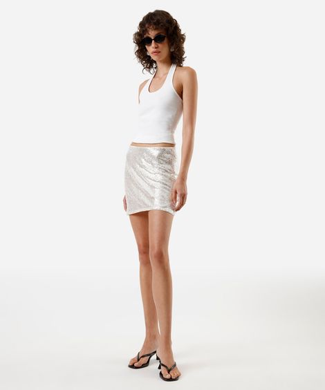 minissaia feminina de paetê bege