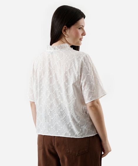 camisa feminina de laise manga curta plus size off white