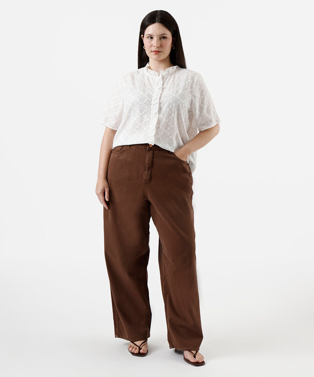 camisa feminina de laise manga curta plus size off white