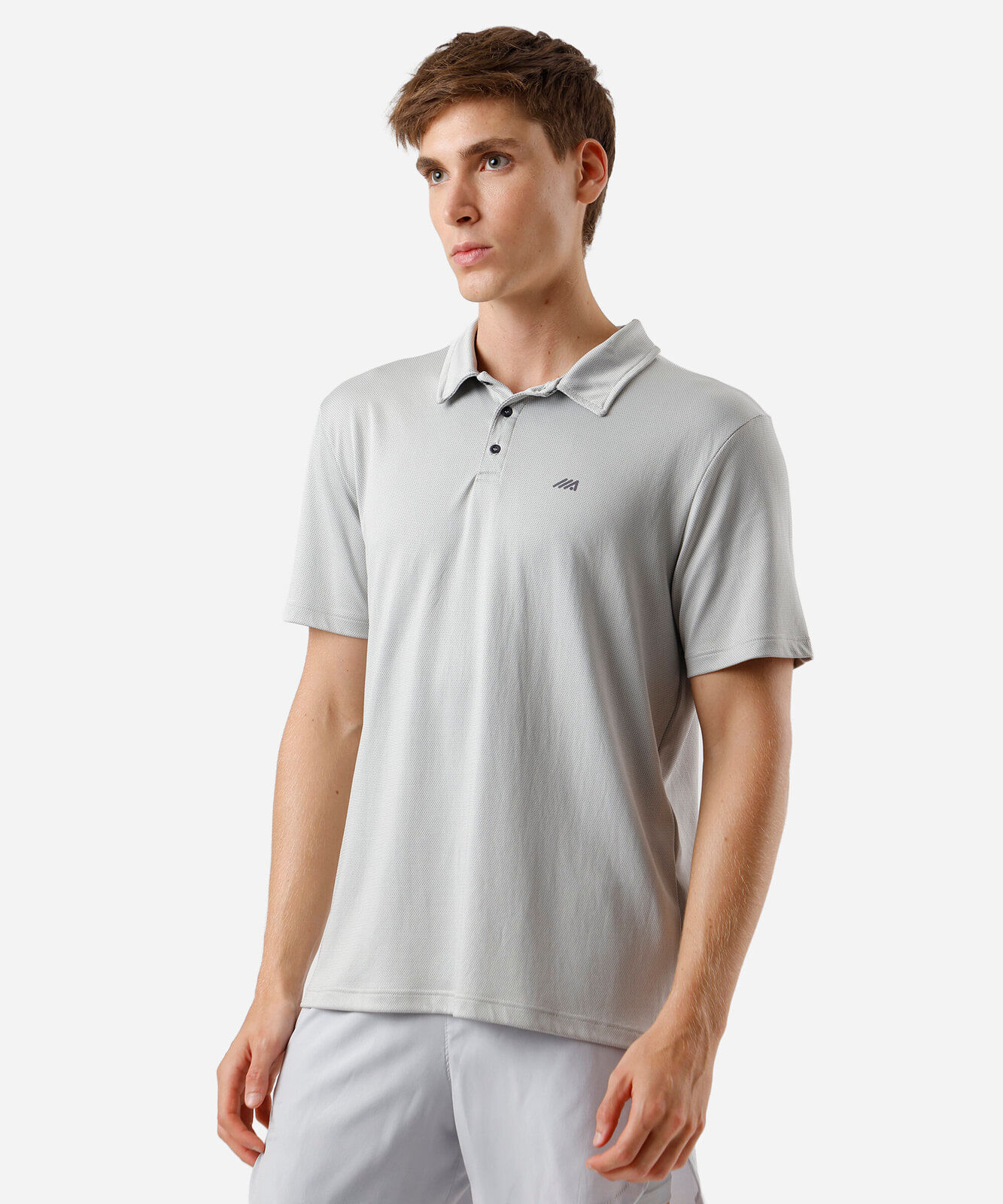 polo esportiva masculina com poliamida cinza