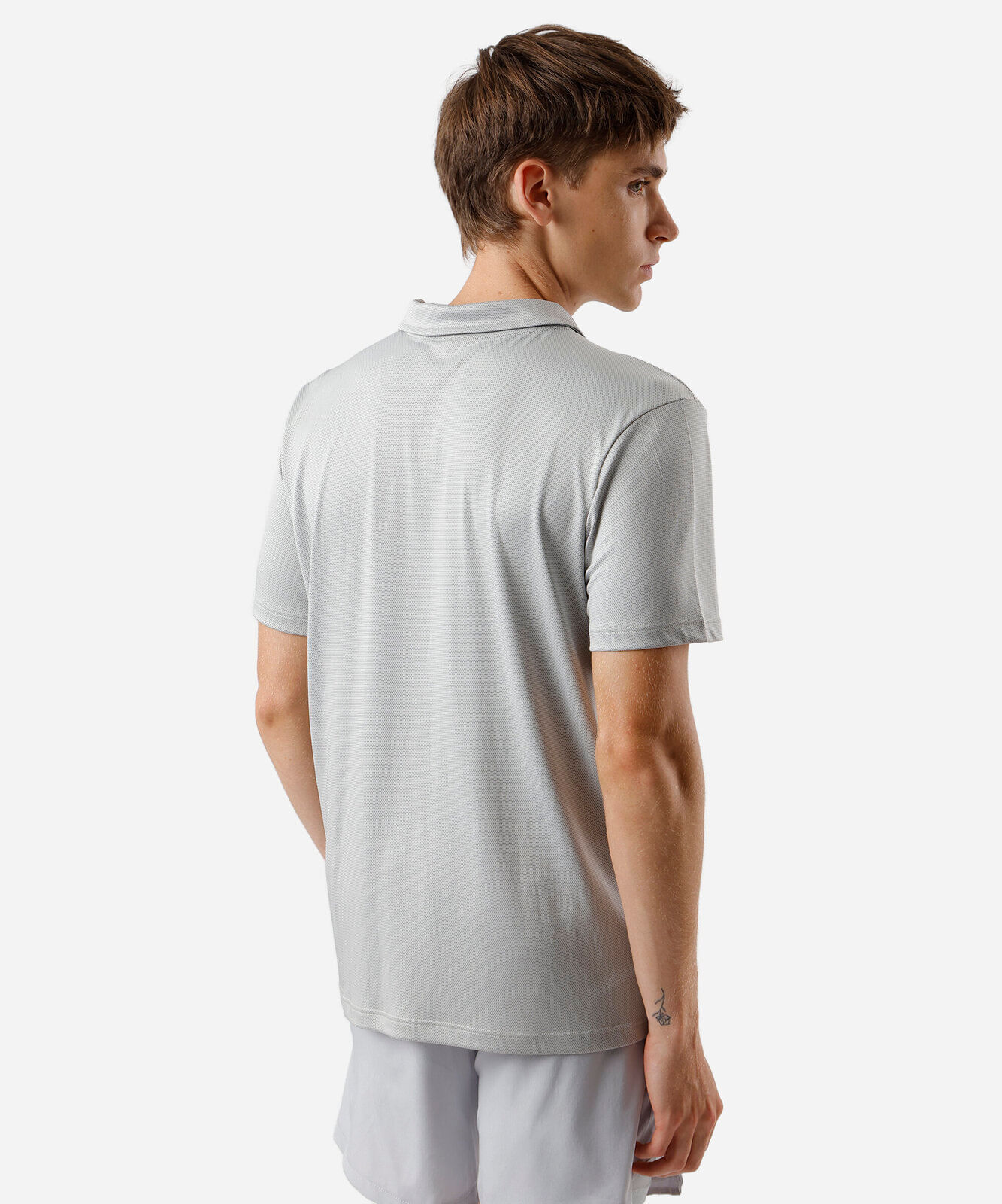 polo esportiva masculina com poliamida cinza