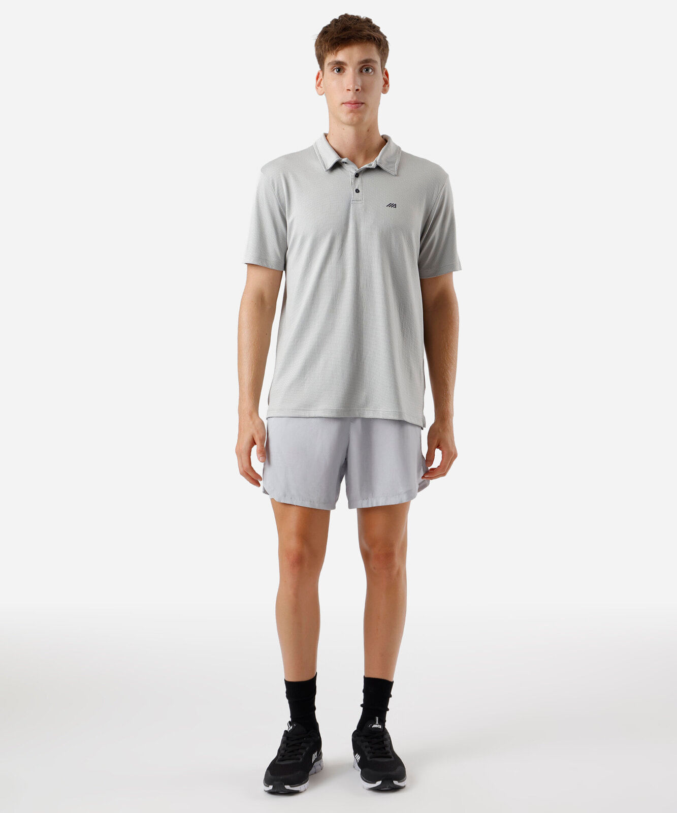 polo esportiva masculina com poliamida cinza