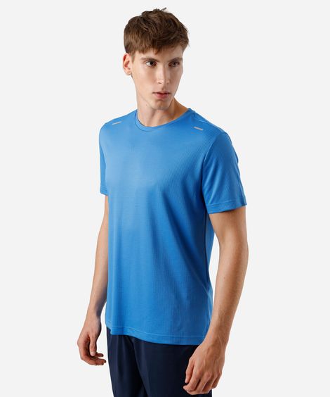 camiseta esportiva masculina run texturizada azul