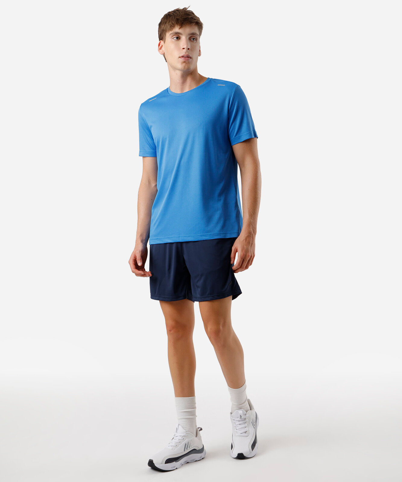 camiseta esportiva masculina run texturizada azul
