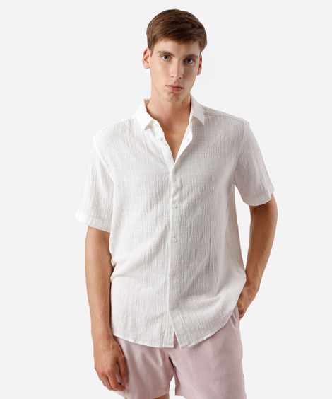 camisa texturizada manga curta algodão branca