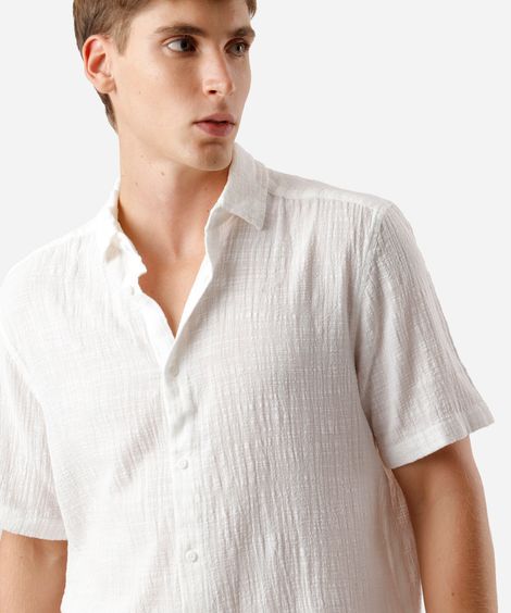 camisa texturizada manga curta algodão branca