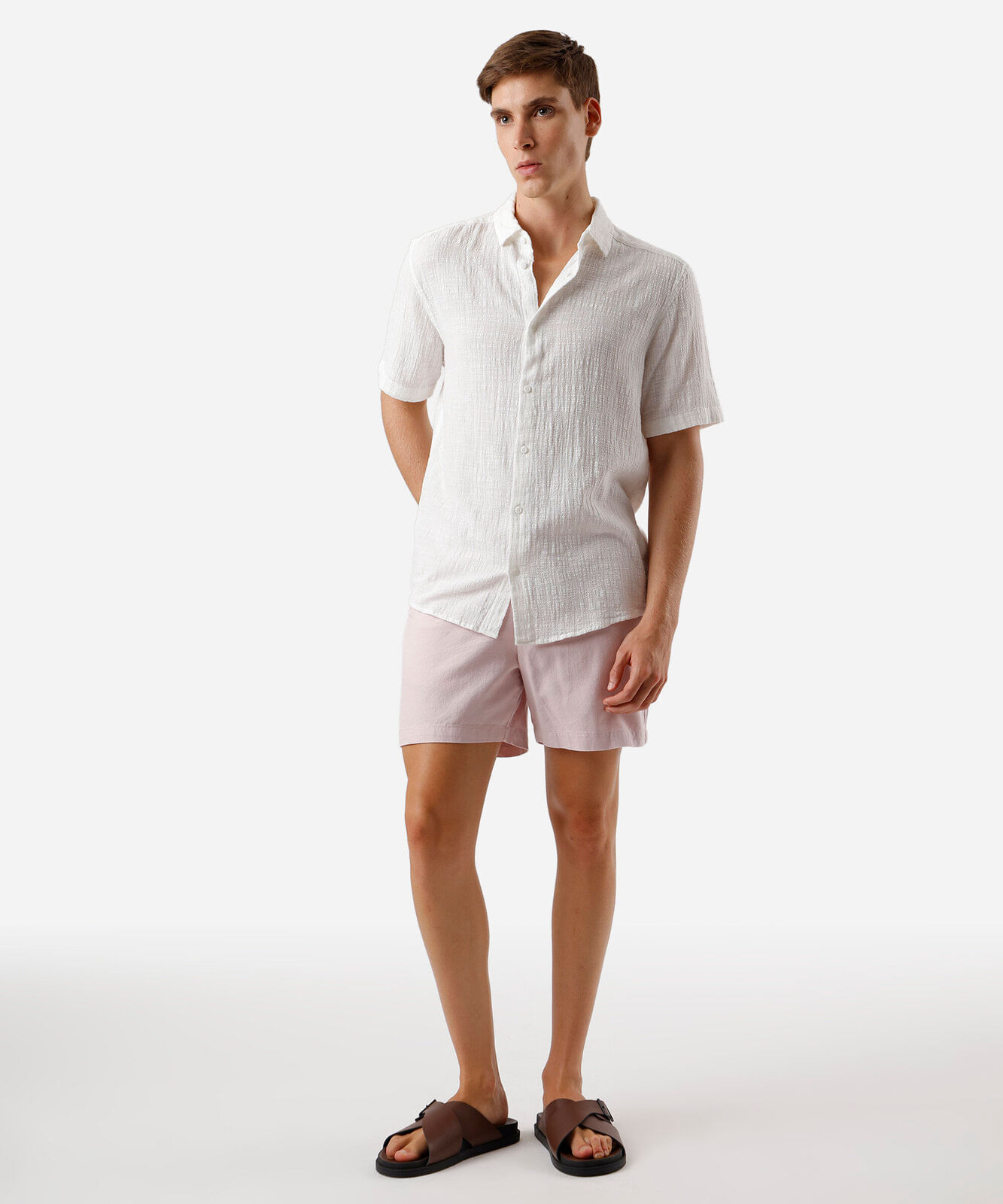 bermuda masculina reta algodão rosa