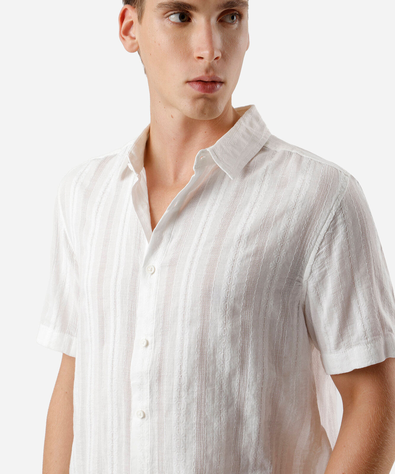 camisa masculina algodão manga curta branca