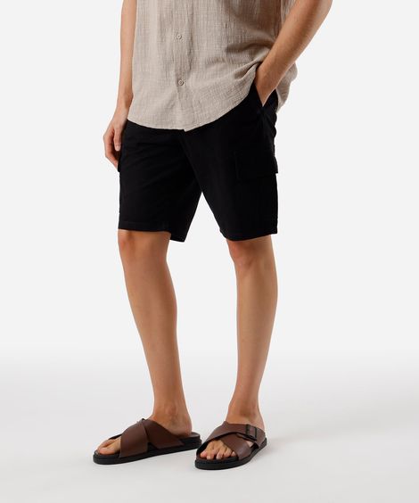 bermuda cargo masculina de sarja preta