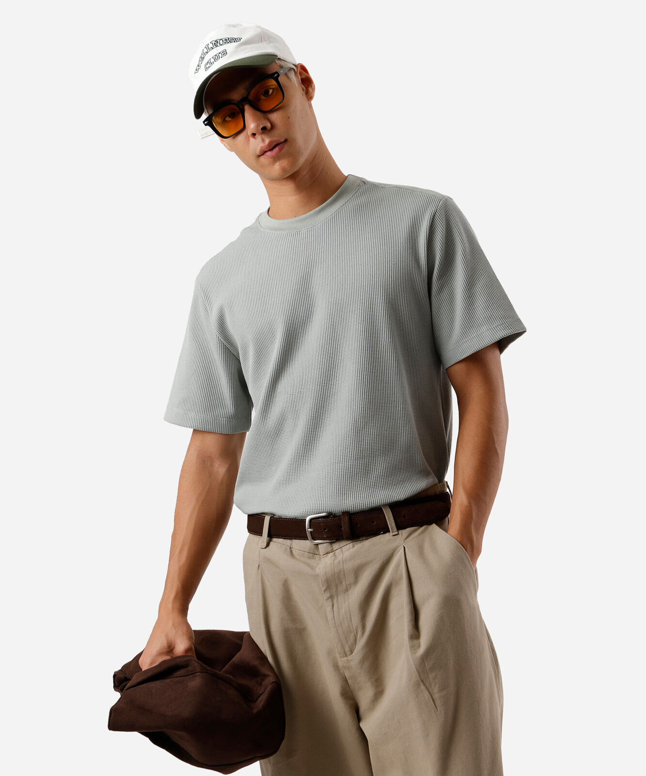 camiseta masculina manga curta texturizada verde