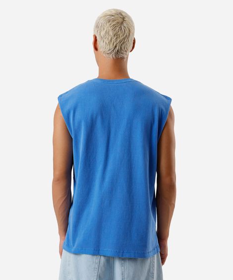 regata machão masculina de algodão estampada estonada azul