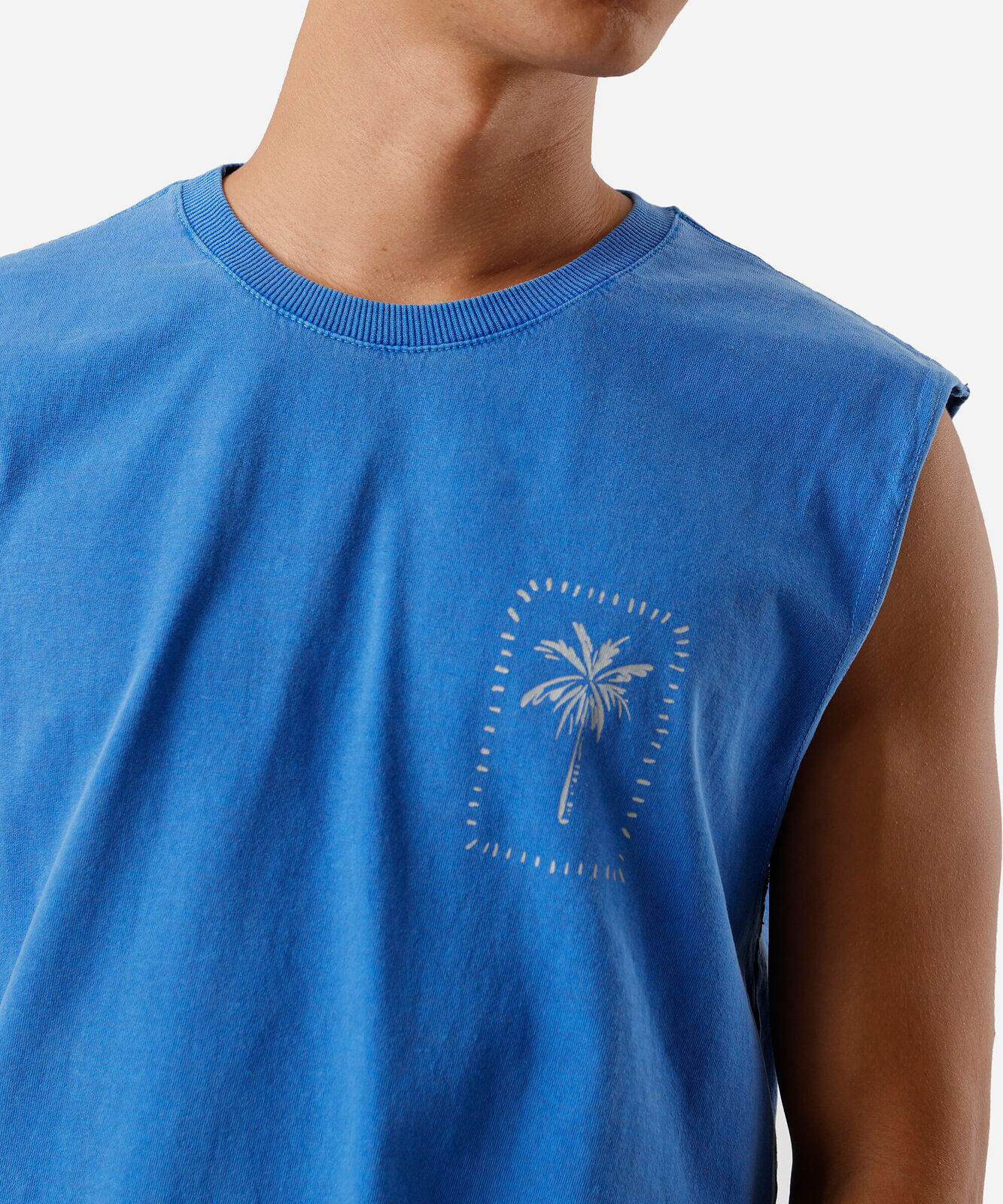 regata machão masculina de algodão estampada estonada azul