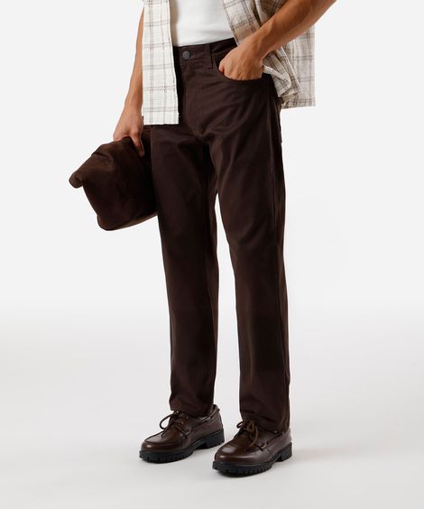 calça masculina de sarja slim comfort marrom