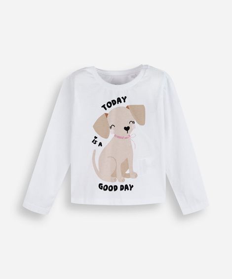 camiseta infantil de algodão manga longa estampada off white
