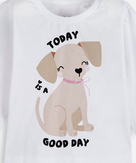 camiseta infantil de algodão manga longa estampada off white