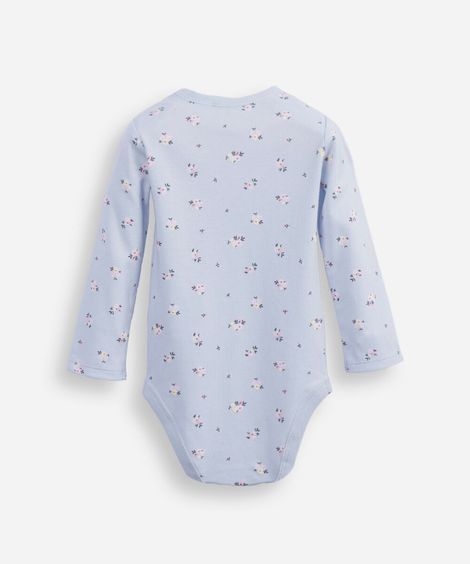 body infantil de algodão manga longa floral azul
