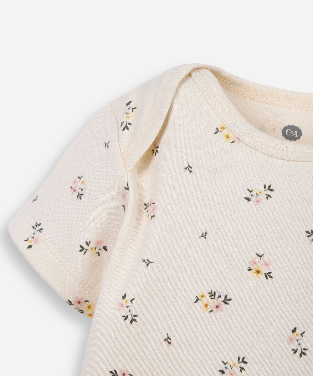 body infantil de algodão floral bege