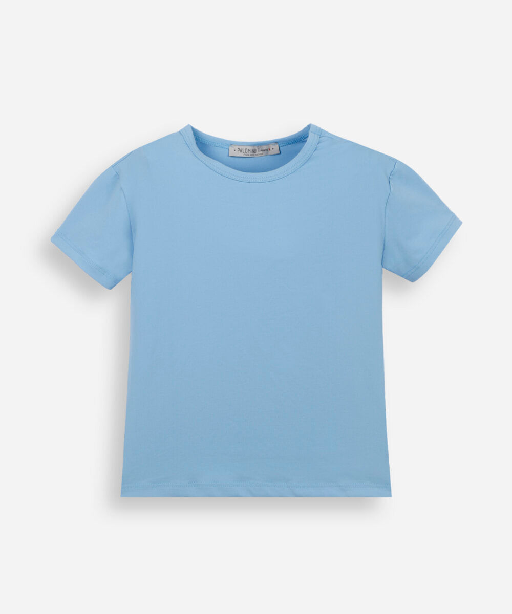 blusa infantil de poliamida com mangas curtas azul