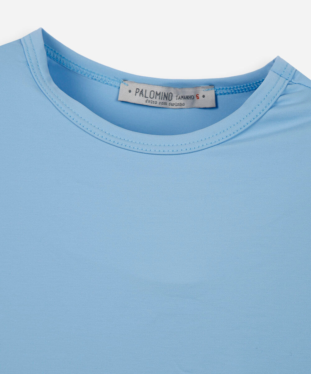 blusa infantil de poliamida com mangas curtas azul