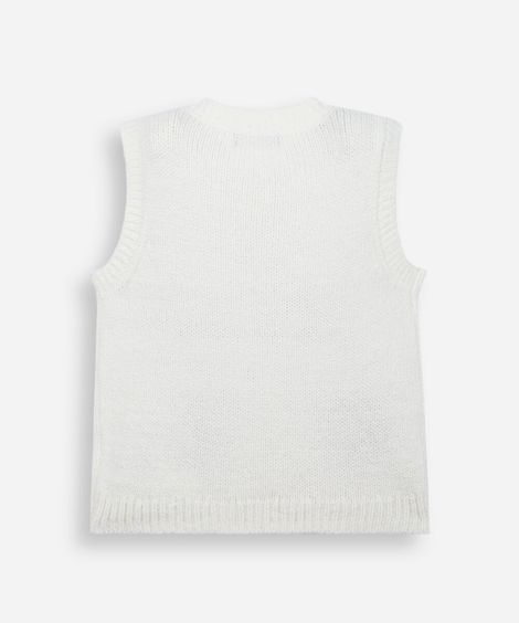 colete infantil de tricô com bordado floral off white